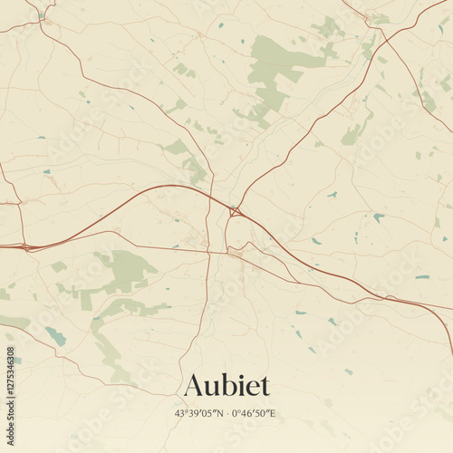 Vintage map of Aubiet, France.