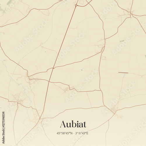 Vintage map of Aubiat, France.
