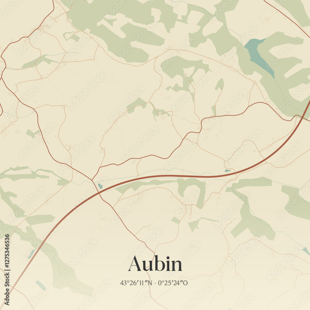 Fototapeta premium Vintage map of Aubin, France.