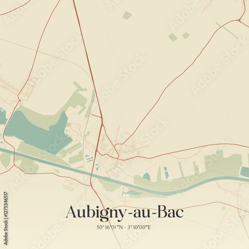Vintage map of Aubigny-au-Bac, France.