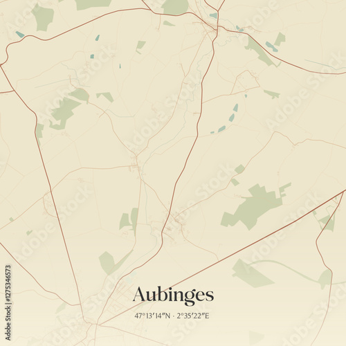 Vintage map of Aubinges, France.