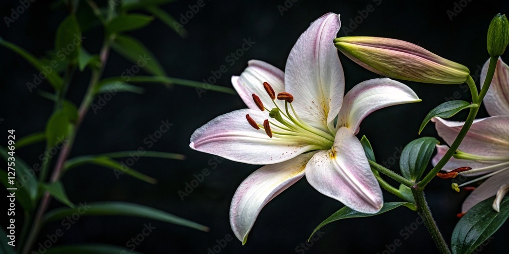 Naklejka premium Close-up of a pink lily showcasing its intricate details.