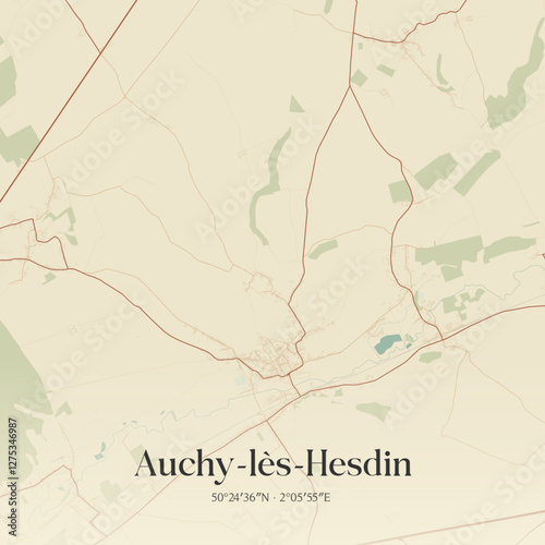 Vintage map of Auchy-lès-Hesdin, France.