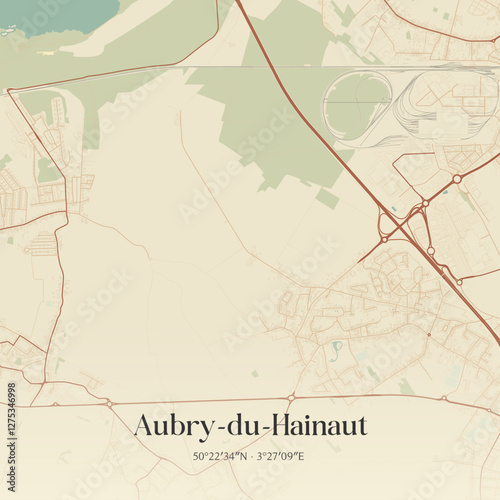 Vintage map of Aubry-du-Hainaut, France.