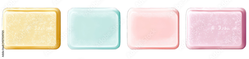 set of rectangular bar soaps in pastel hues with embossed text isolated on transparent background set of rectangular bar soaps in pastel hues with embossed text isolated on transparent background
