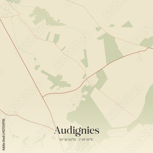 Vintage map of Audignies, France.