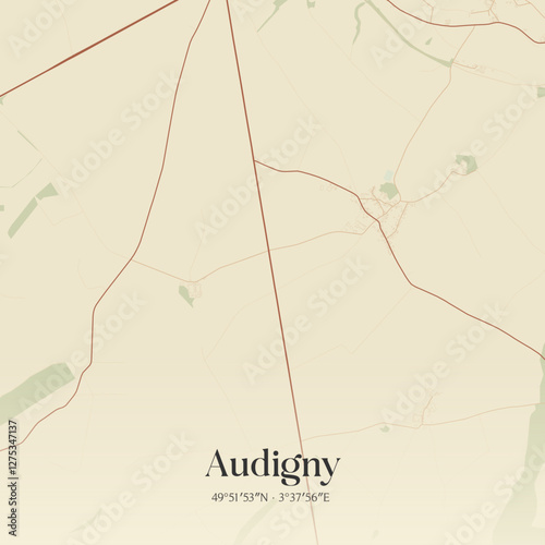 Vintage map of Audigny, France.