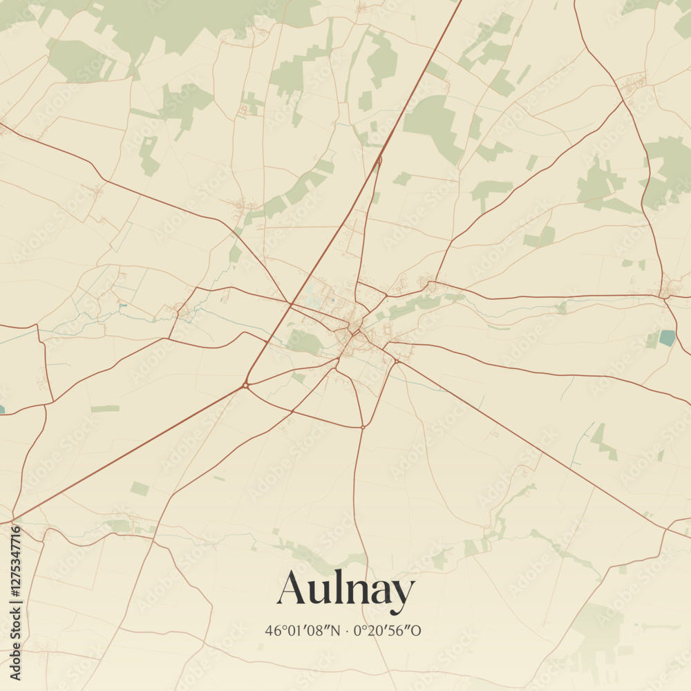 Fototapeta premium Vintage map of Aulnay, France.
