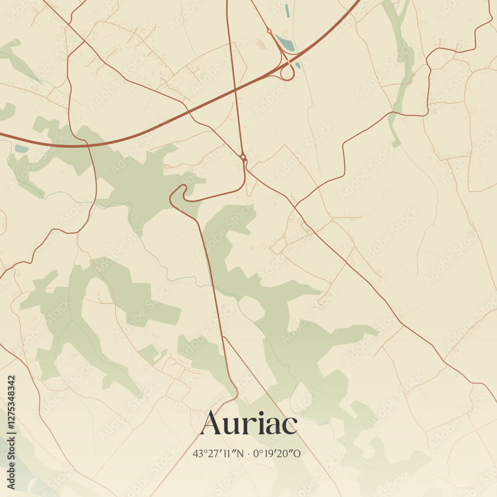 Fototapeta premium Vintage map of Auriac, France.