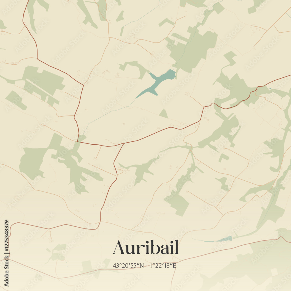 Fototapeta premium Vintage map of Auribail, France.