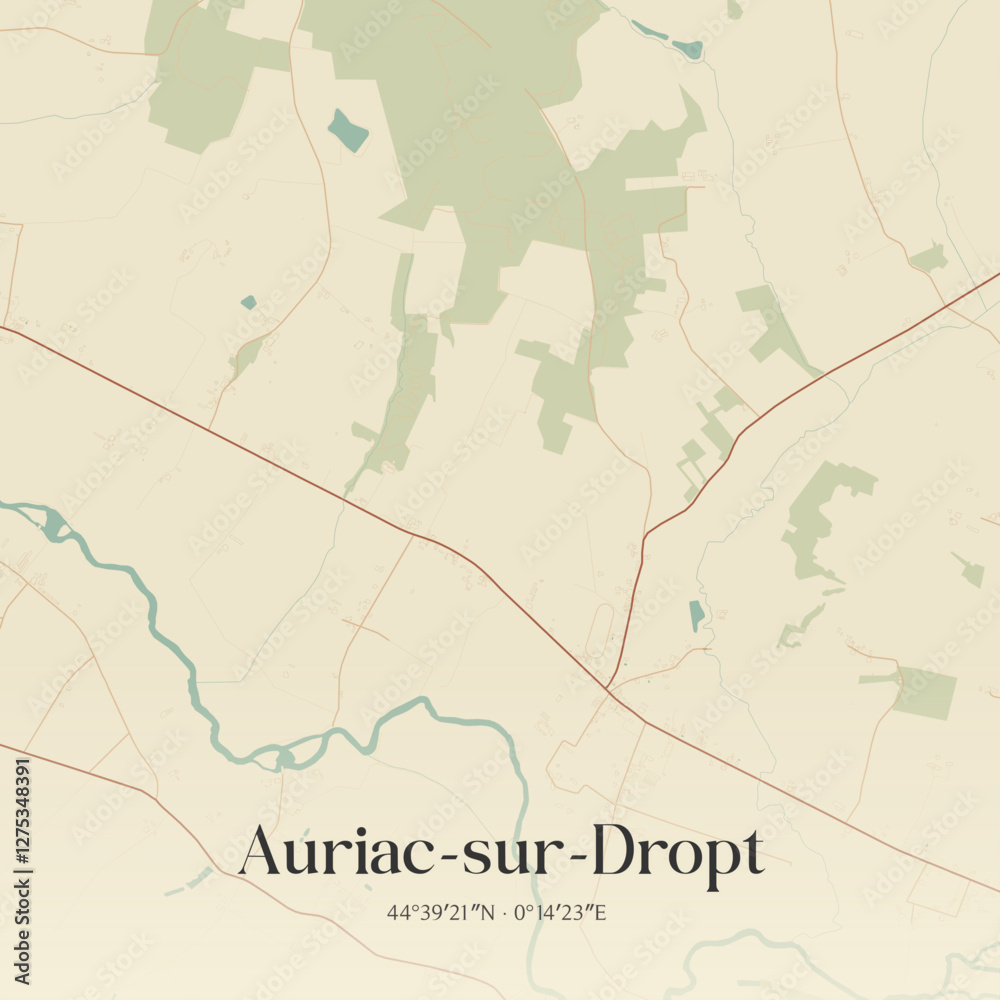 Fototapeta premium Vintage map of Auriac-sur-Dropt, France.