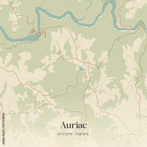Vintage map of Auriac, France.