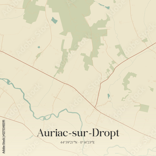 Vintage map of Auriac-sur-Dropt, France.