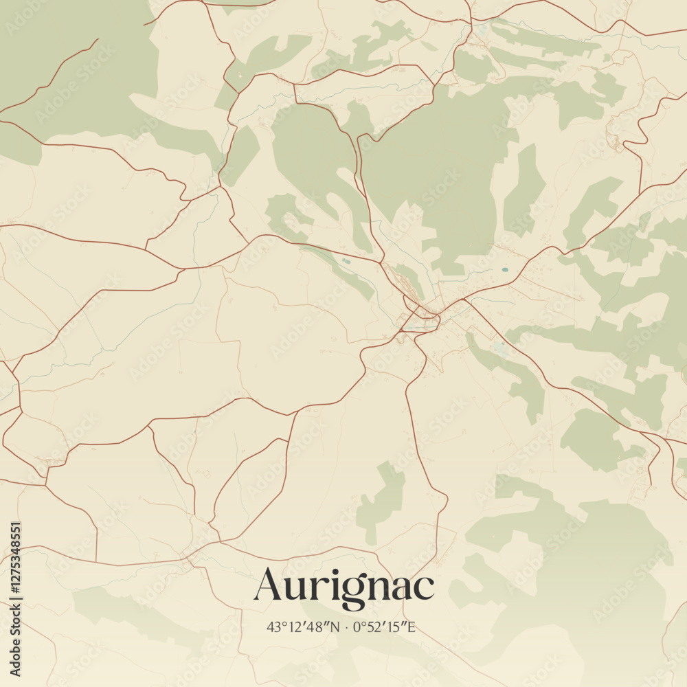 Fototapeta premium Vintage map of Aurignac, France.