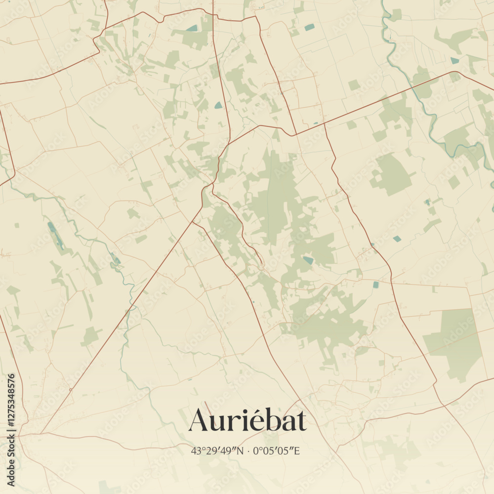 Fototapeta premium Vintage map of Auriébat, France.