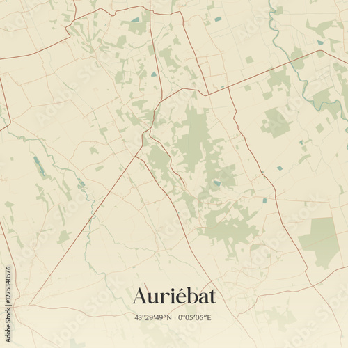 Vintage map of Auriébat, France.