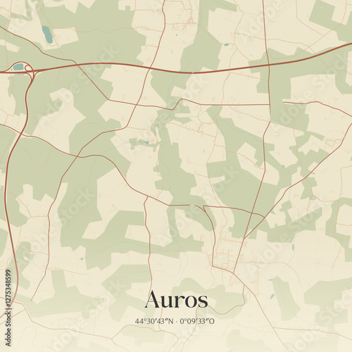 Vintage map of Auros, France.
