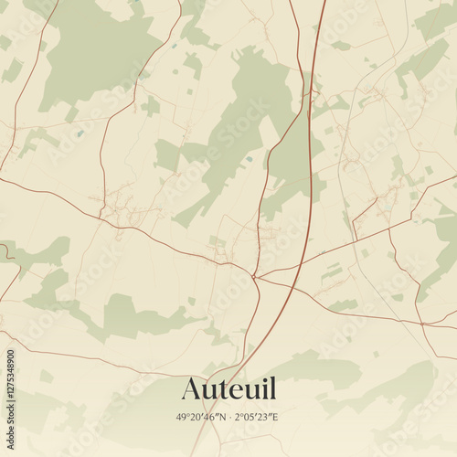 Vintage map of Auteuil, France.