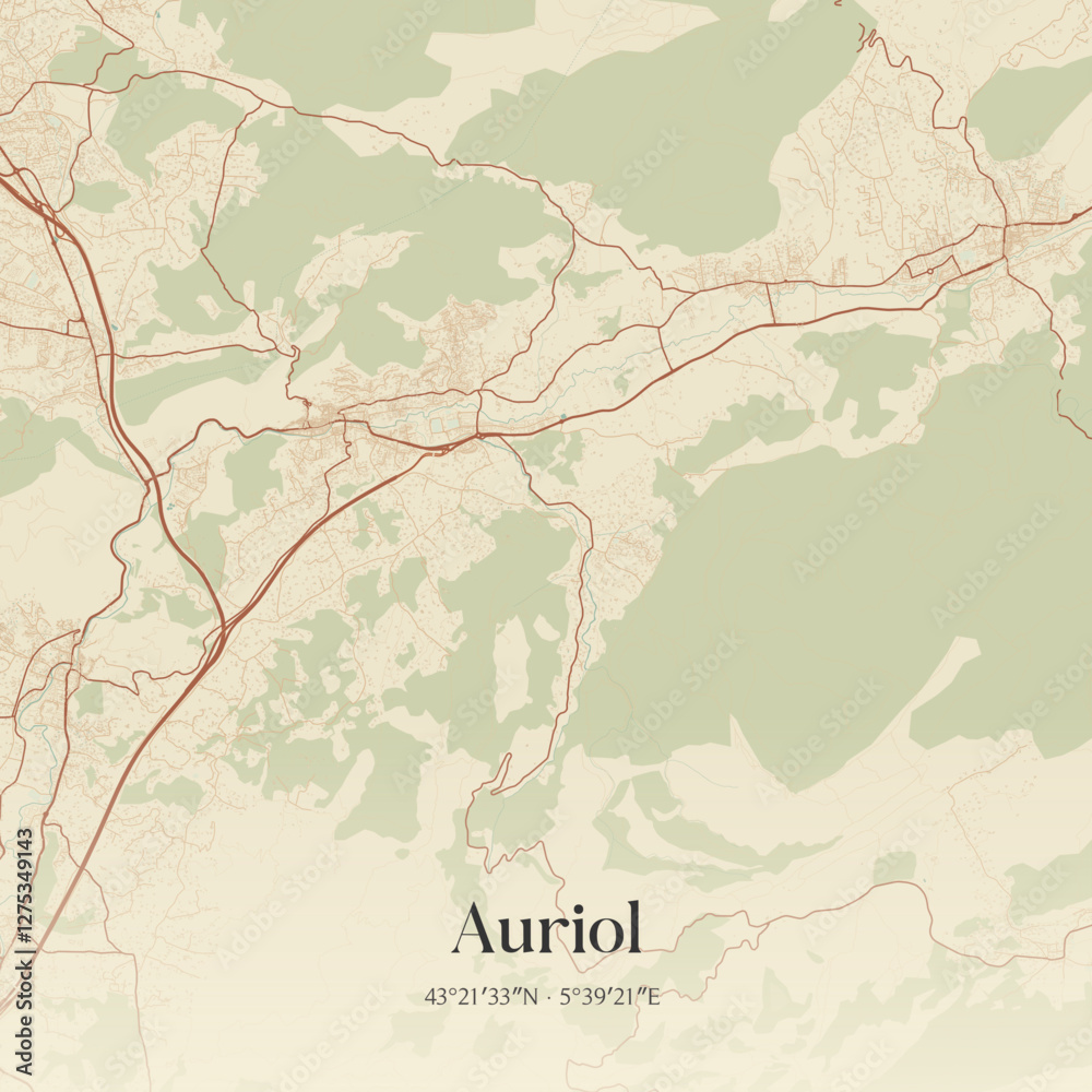 Fototapeta premium Vintage map of Auriol, France.