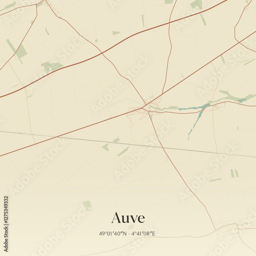 Vintage map of Auve, France.