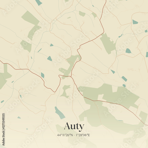 Vintage map of Auty, France.