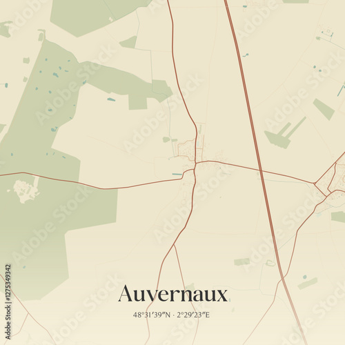 Εκτύπωση καμβά Vintage map of Auvernaux, France.