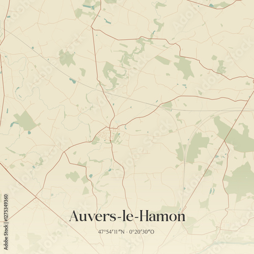Vintage map of Auvers-le-Hamon, France.