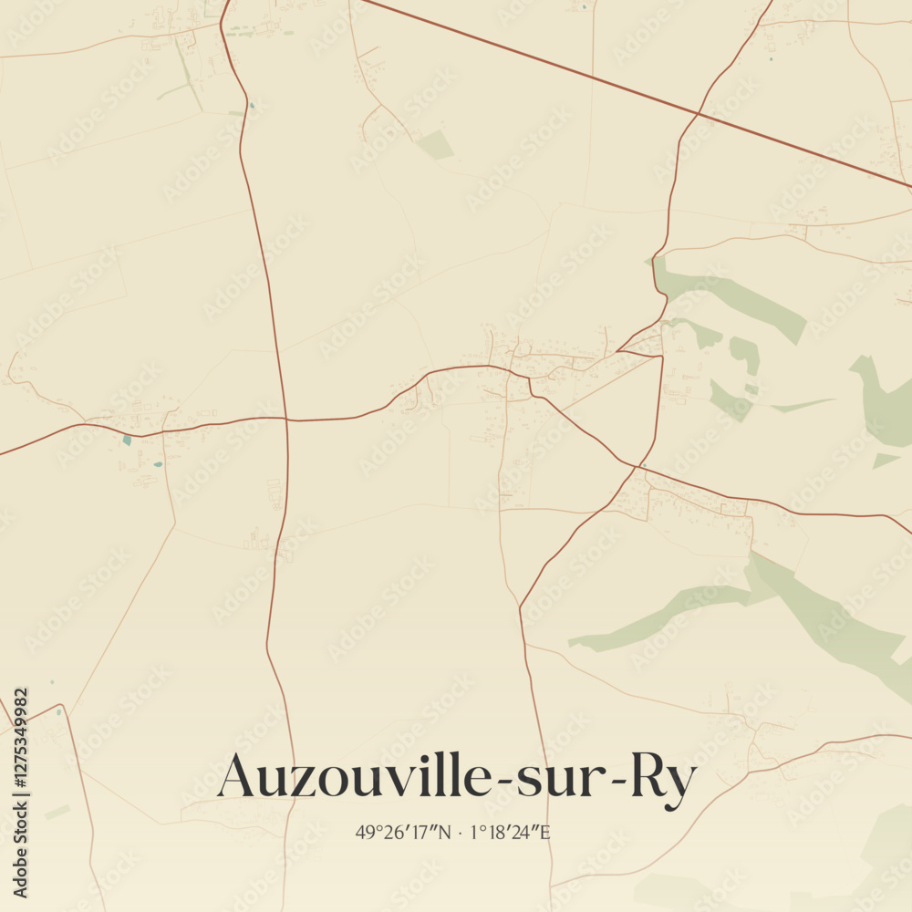 Obraz premium Vintage map of Auzouville-sur-Ry, France.