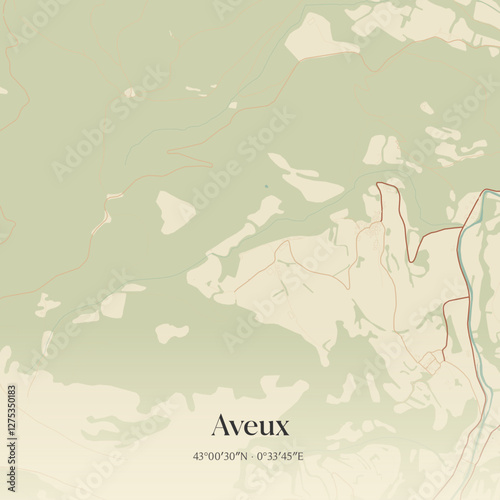 Vintage map of Aveux, France.