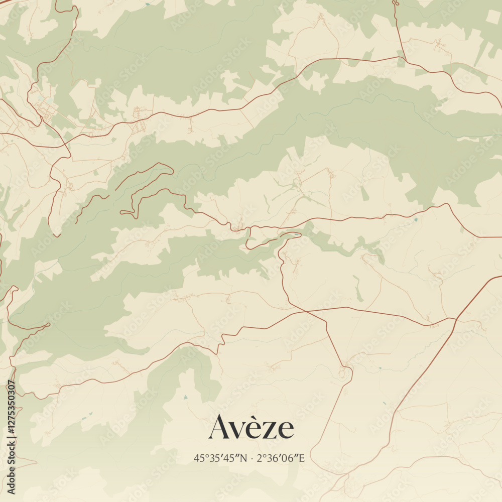 Fototapeta premium Vintage map of Avèze, France.