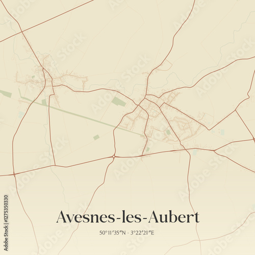 Vintage map of Avesnes-les-Aubert, France.