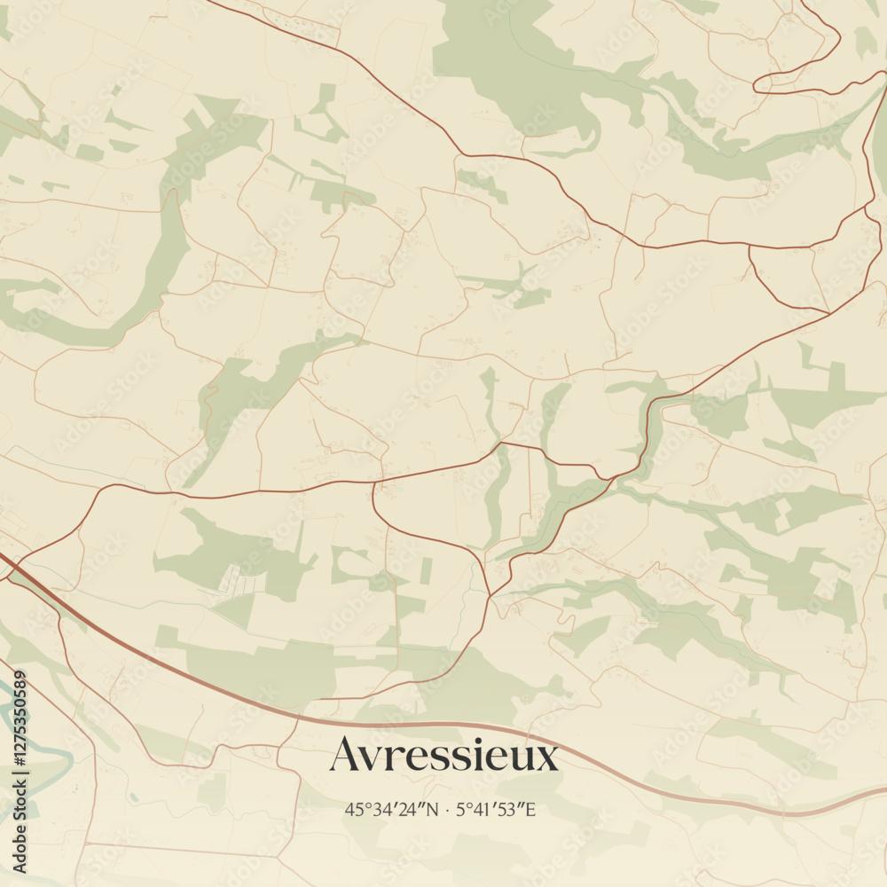 Fototapeta premium Vintage map of Avressieux, France.