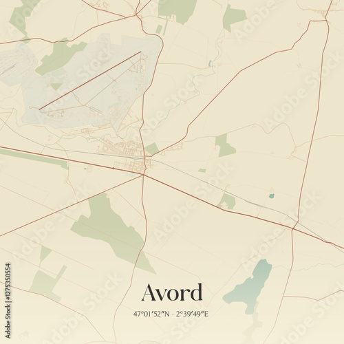 Vintage map of Avord, France.
