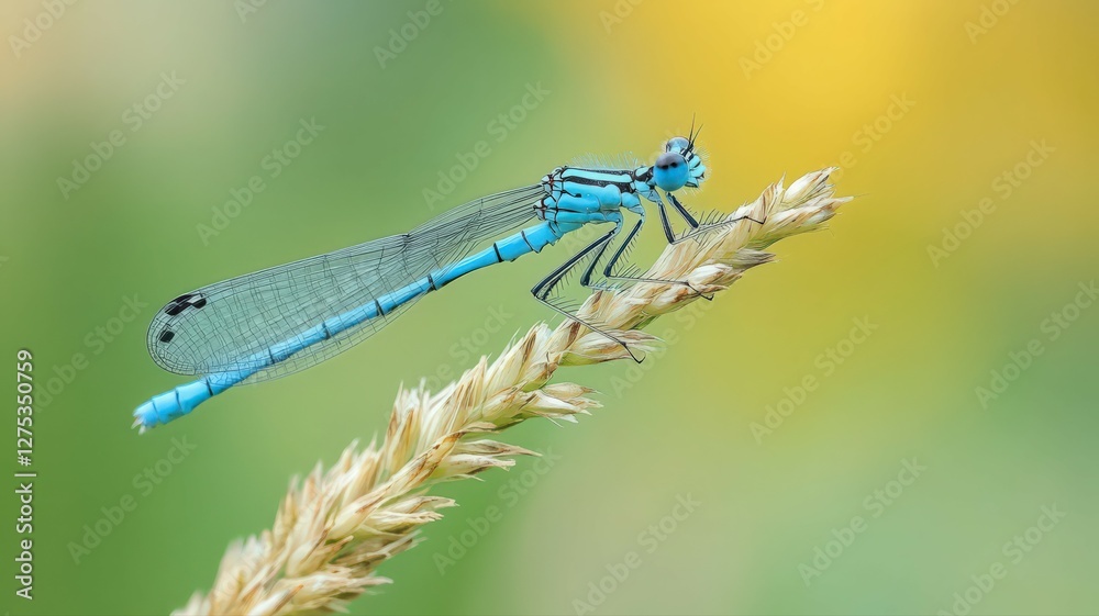 Blue Damselfly on Seed Head in Soft Focus Natural Light Blue Damselfly on Seed Head in Soft Focus Natural Light