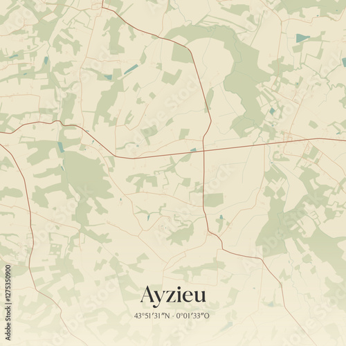 Vintage map of Ayzieu, France.
