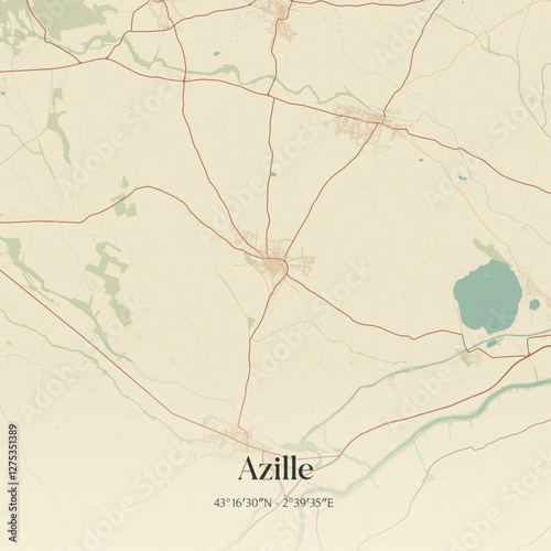 Vintage map of Azille, France.