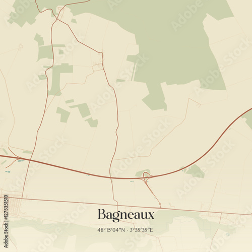 Vintage map of Bagneaux, France.