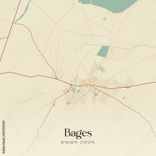 Vintage map of Bages, France.