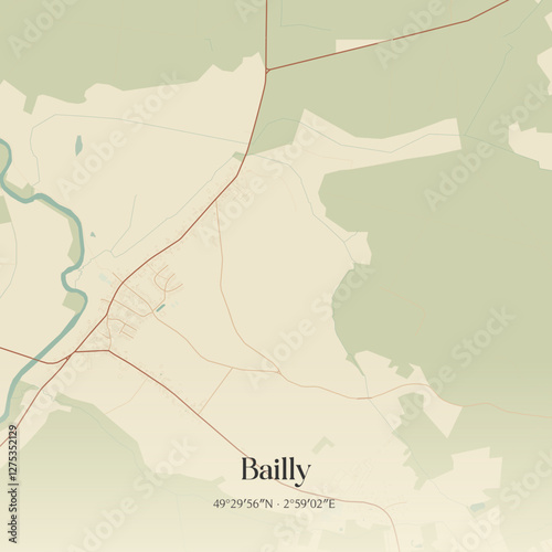 Vintage map of Bailly, France.