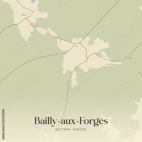 Vintage map of Bailly-aux-Forges, France.
