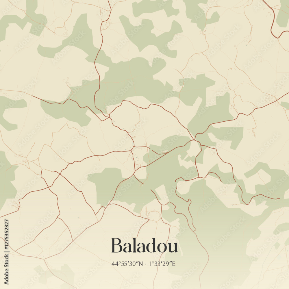 Fototapeta premium Vintage map of Baladou, France.