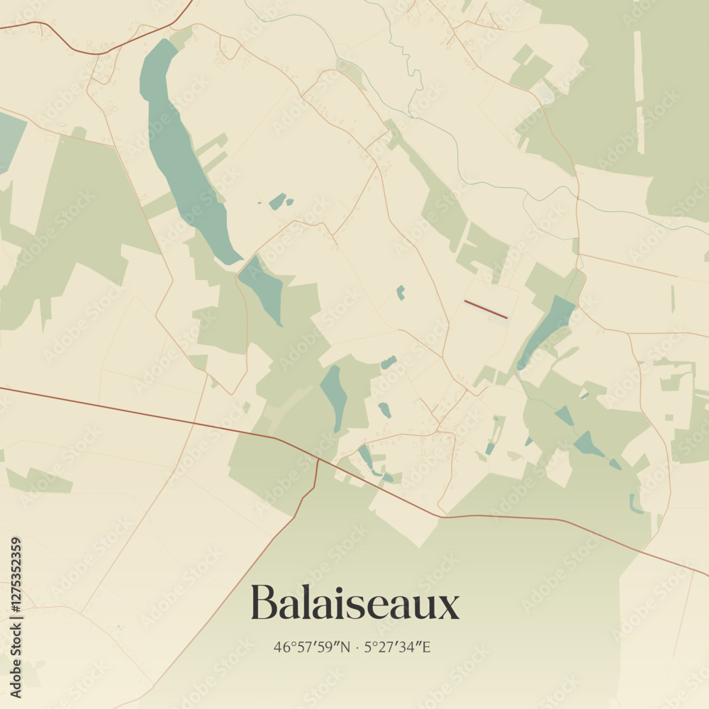 Fototapeta premium Vintage map of Balaiseaux, France.