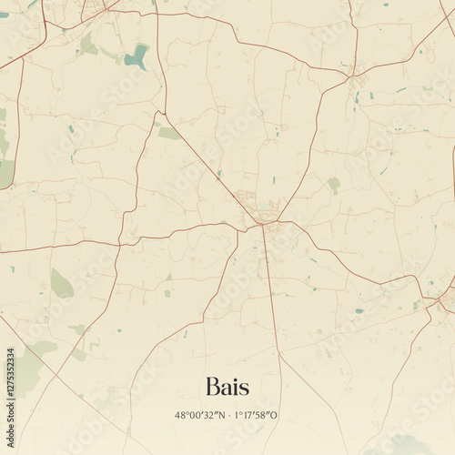 Vintage map of Bais, France.