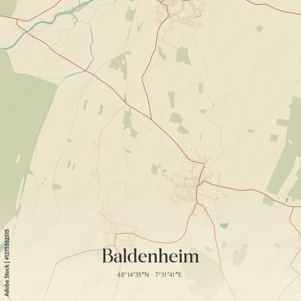 Fototapeta premium Vintage map of Baldenheim, France.