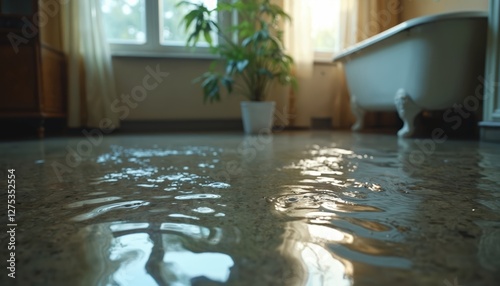 Wallpaper Mural Submerged room floor with water damage. Interior requires urgent repair, restoration services. Home flooding from burst pipes needs moisture damage structural assessment, mold recovery. Torontodigital.ca