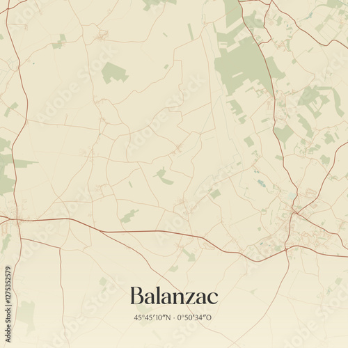 Vintage map of Balanzac, France.