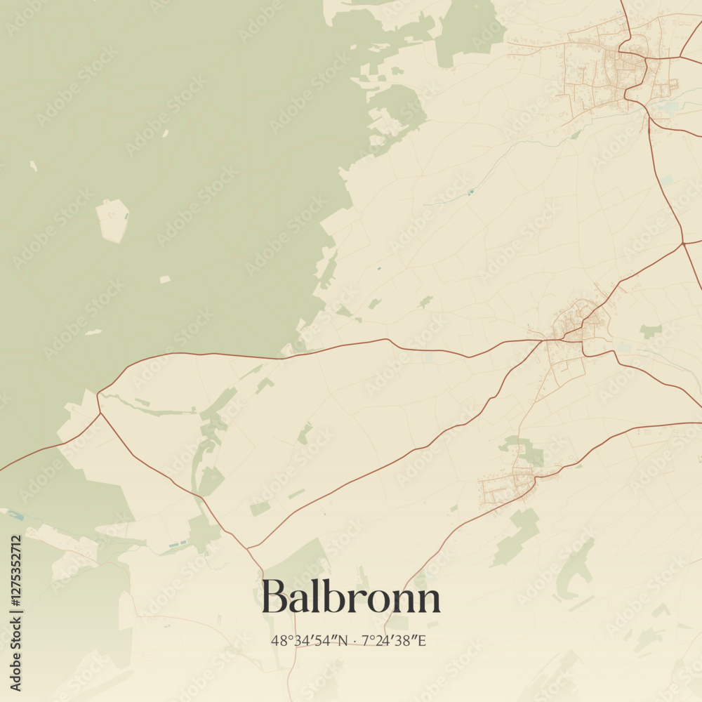 Fototapeta premium Vintage map of Balbronn, France.