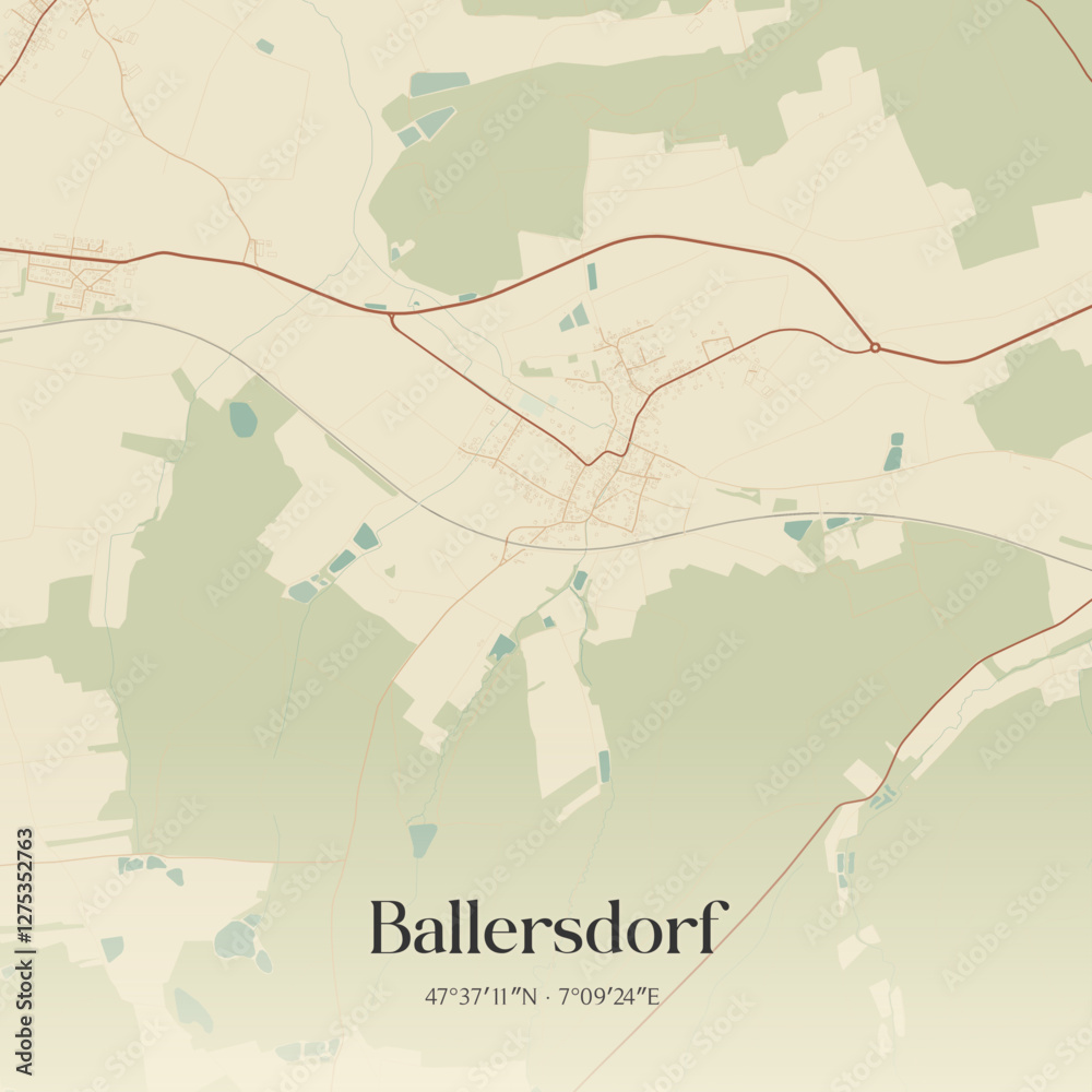 Fototapeta premium Vintage map of Ballersdorf, France.