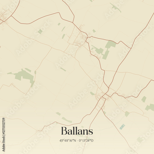 Vintage map of Ballans, France.