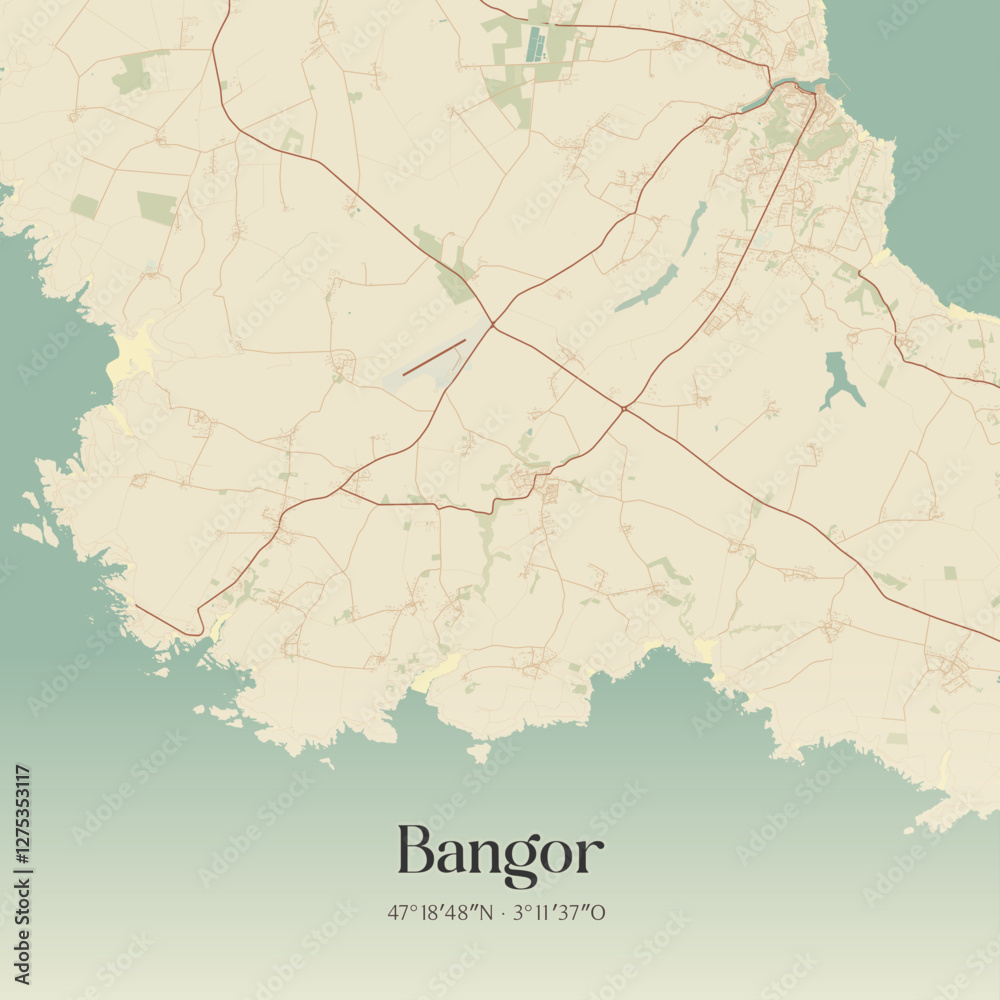 Fototapeta premium Vintage map of Bangor, France.